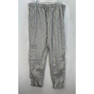 Nicole Miller NY Women's Sz L Gray Animal Print 100% Lyocell Cargo Joggers Pants
